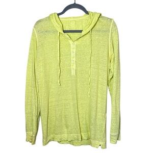 120% Lino Linen Henley Long Sleeve Pullover Hoodie Yellow XS